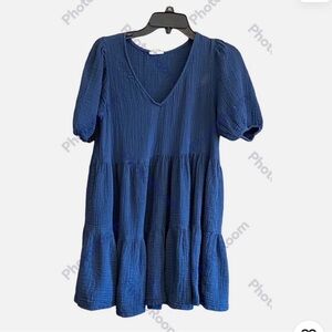 ANA A New Approach Blue Waffle Fabric Babydoll Dress